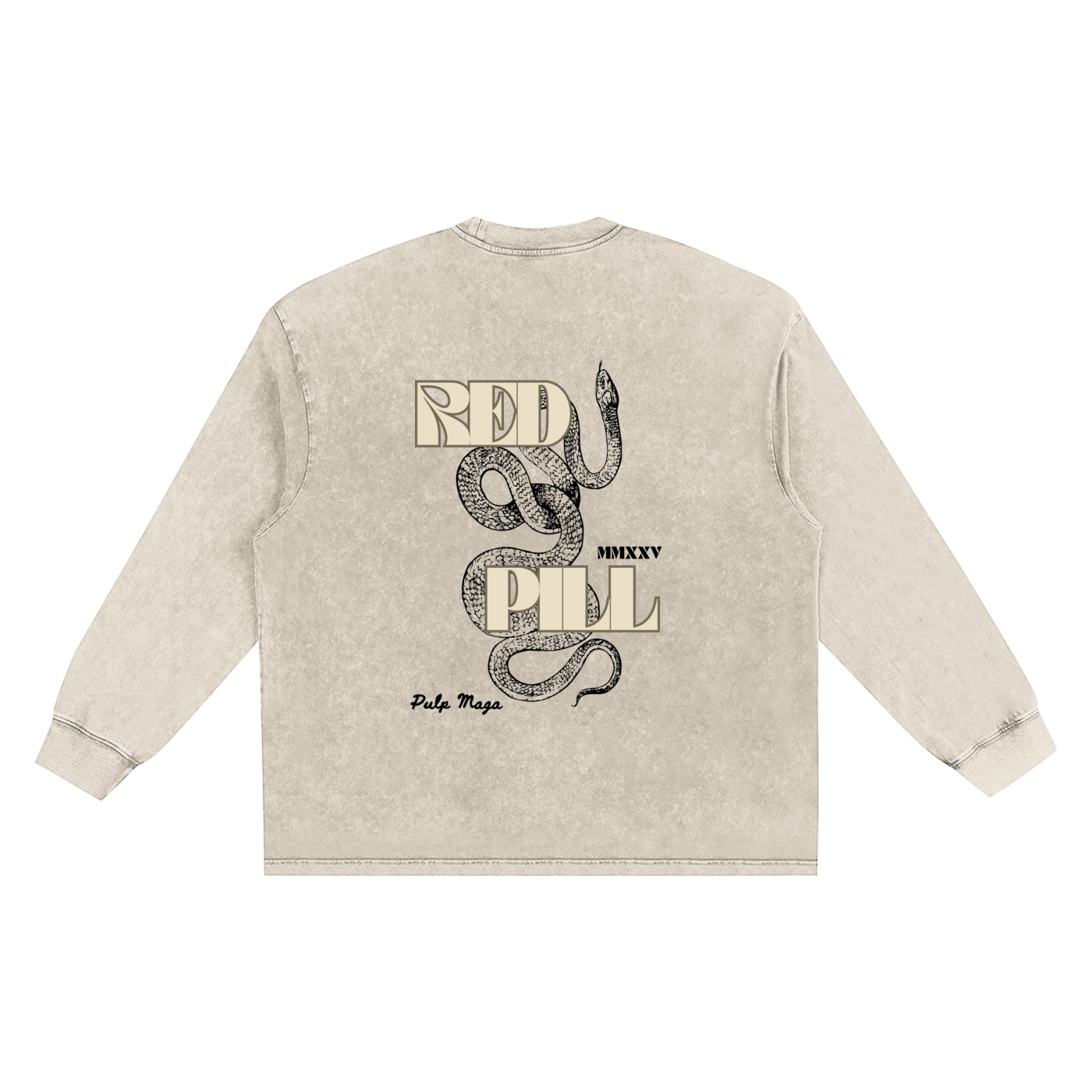 RED PILL | SERPENS MAGISTER - CREAM INK - Snow Wash Streetwear Long Sleeve Tee