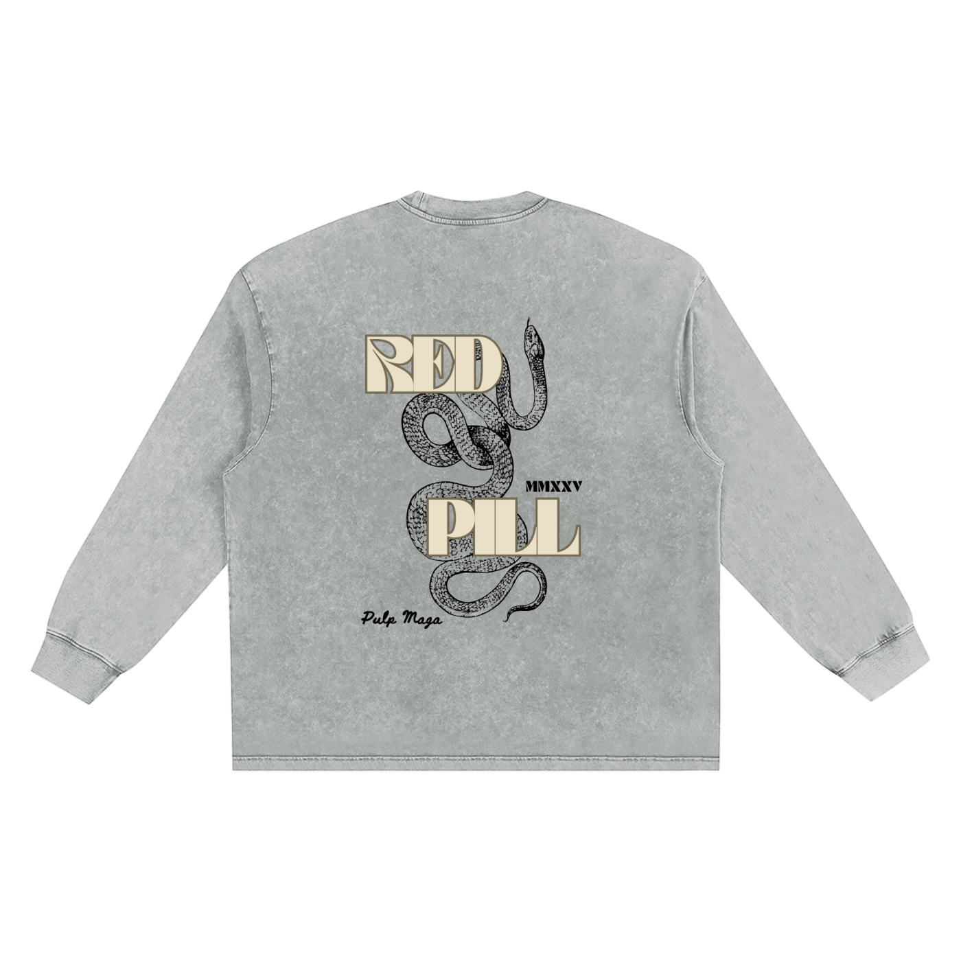 RED PILL | SERPENS MAGISTER - CREAM INK - Snow Wash Streetwear Long Sleeve Tee