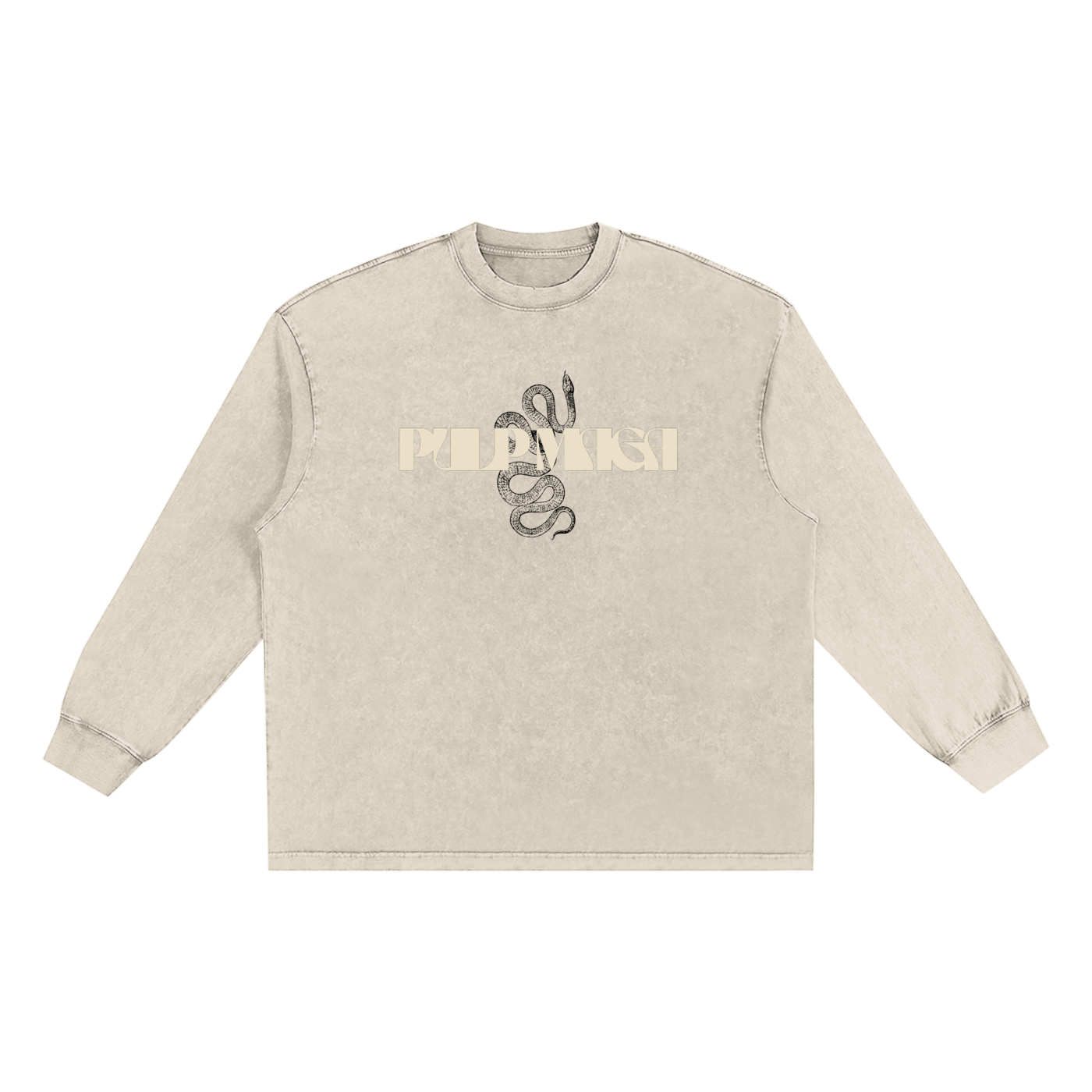 RED PILL | SERPENS MAGISTER - CREAM INK - Snow Wash Streetwear Long Sleeve Tee