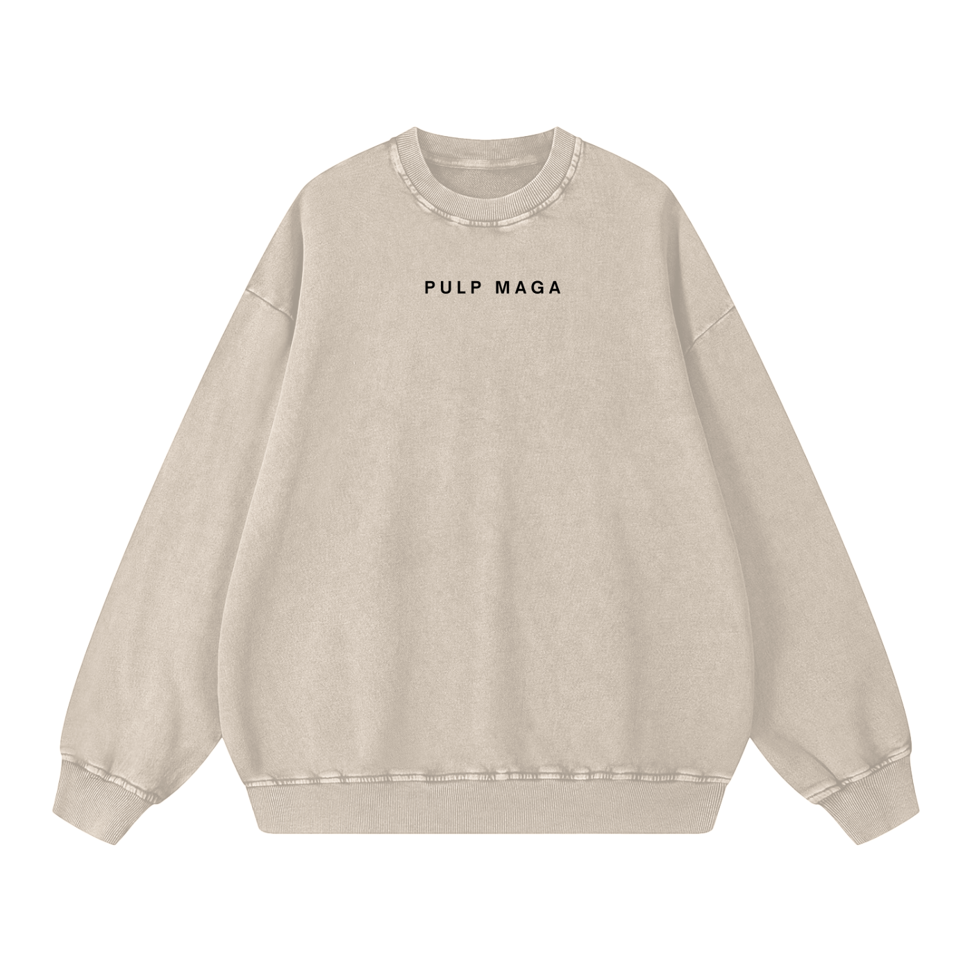 PREMIUM AI SWEATSHIRT IN EARTH TONE WITH QUIET LUXURY TEXT 'PULP MAGA'