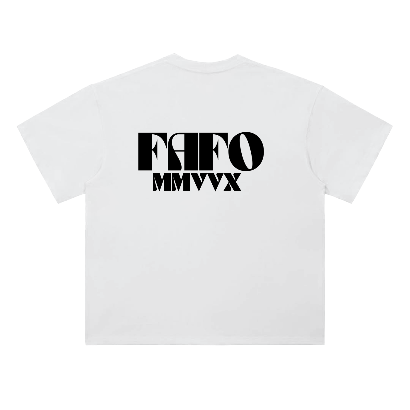 FAFO shirt back view in white heavyweight drop shoulder streetwear t-shirt
