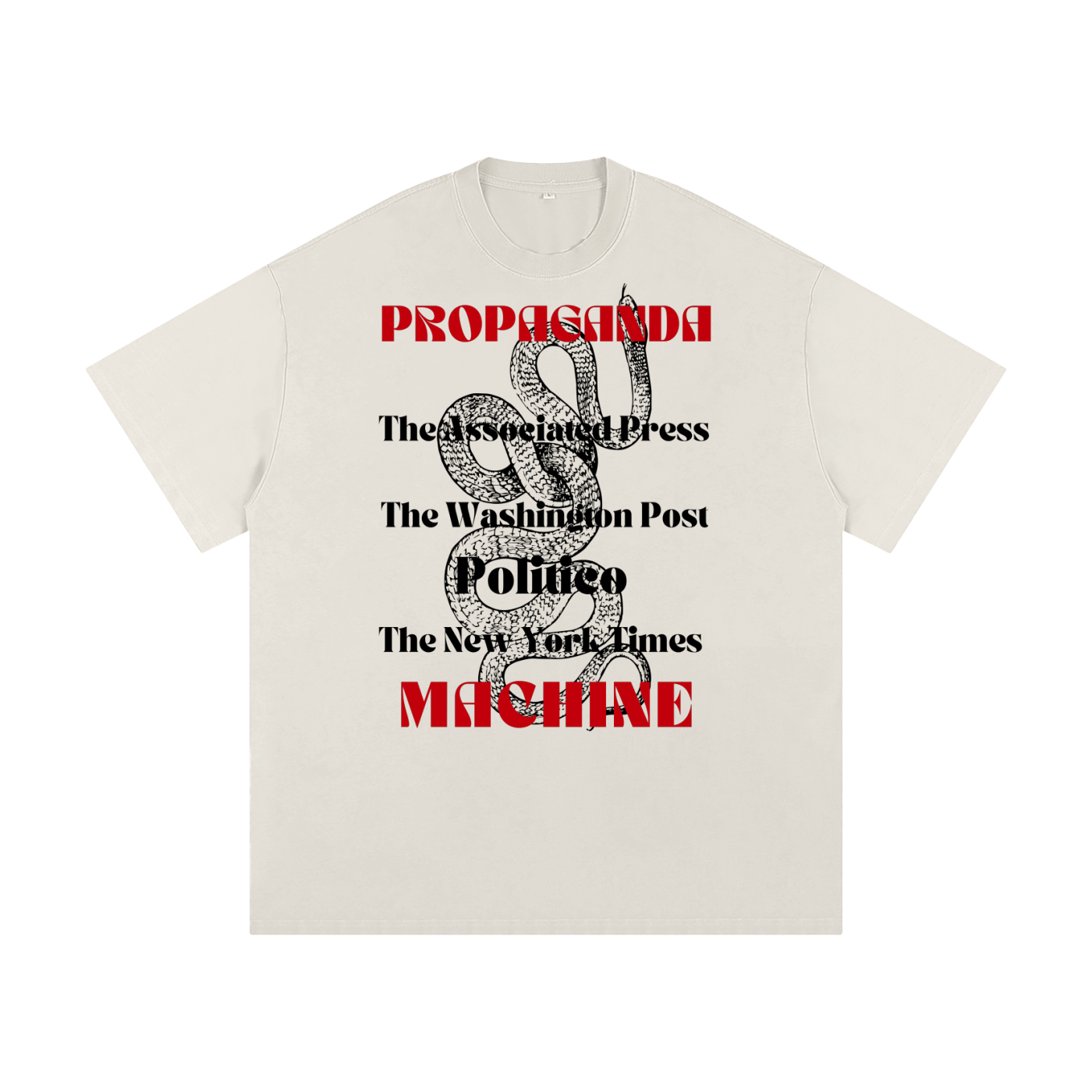 high contrast graphic maga shirt with fake news media outlet text print