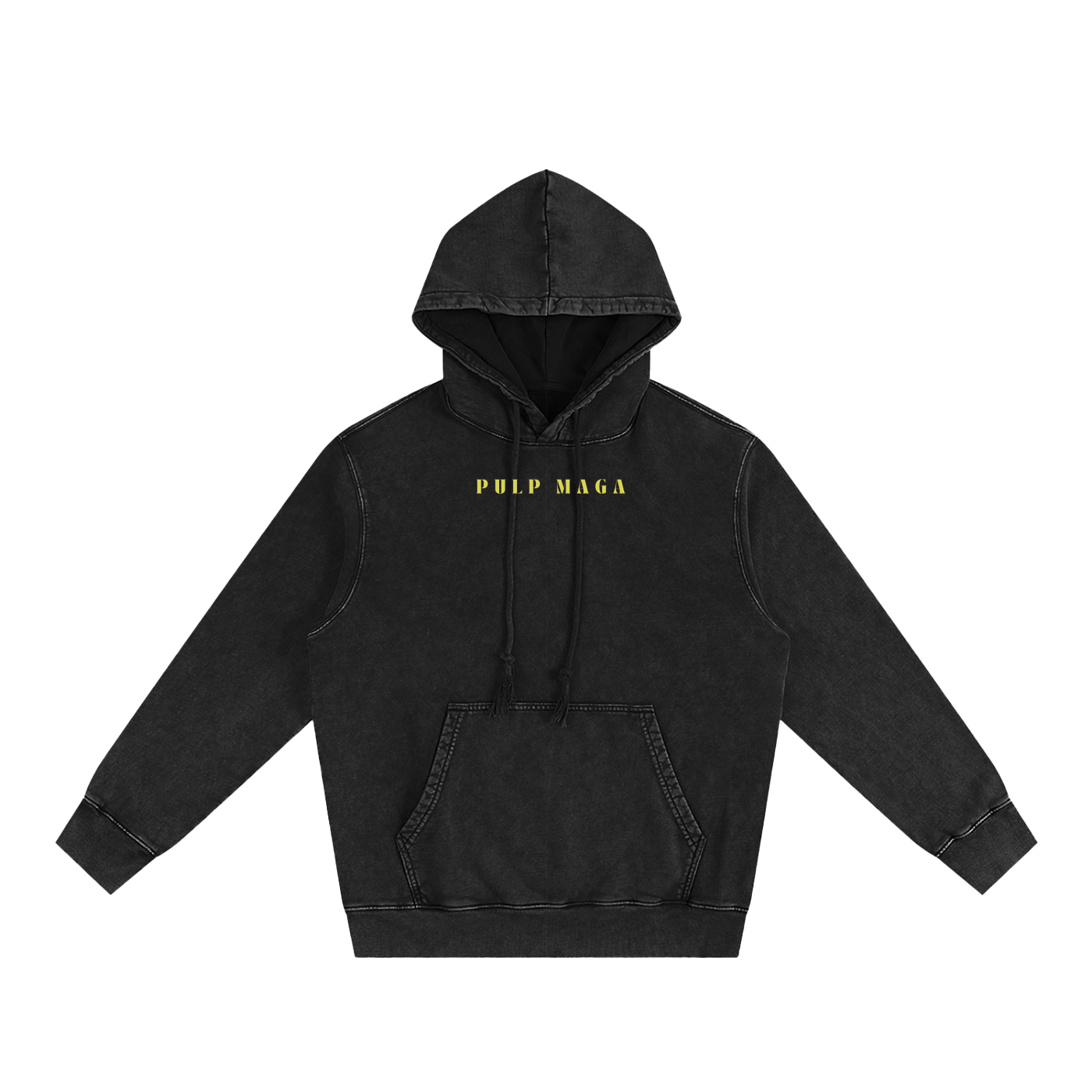 Vintage black oversized hoodie front with subtle logo