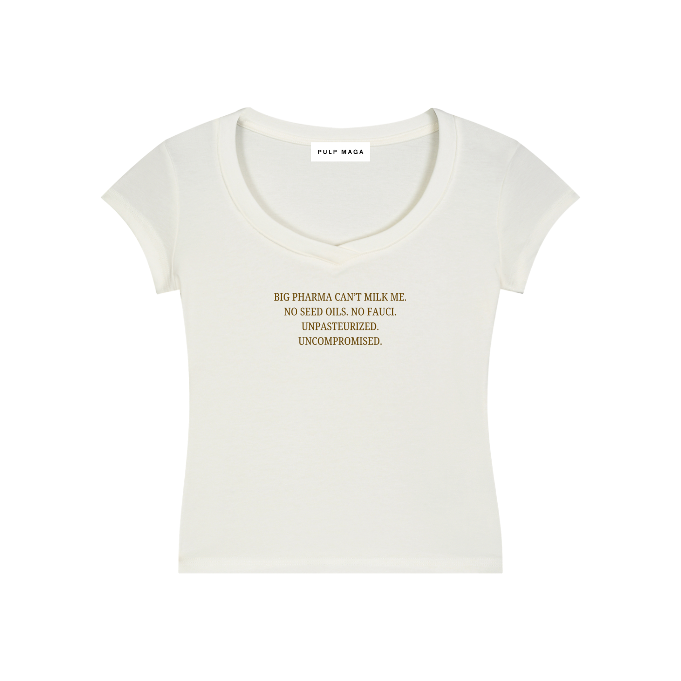 BIG PHARMA CAN'T MILK ME - V-Neck Bodycon Baby Tee