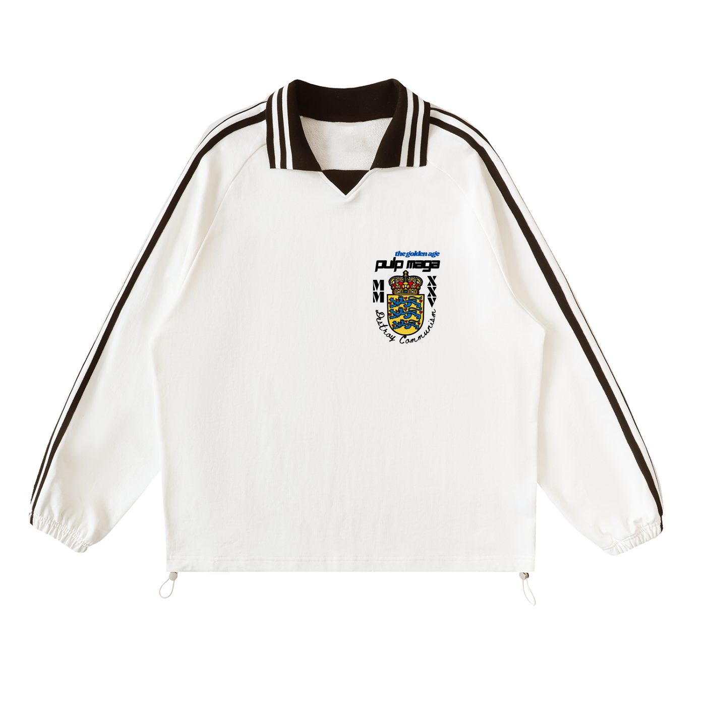 CAPITALISM LOOKS GOOD ON ME - Contrast Striped Lapel Collar Sweatshirt