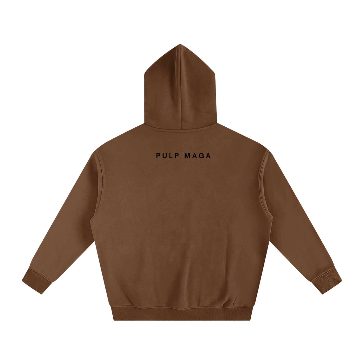 FEAR OF GOF AESTHETIC MINIMALULTRA LUX HOODIE IN OVERSIZED STREETWEAR FIT WITH MINIMAL PULP MAGA LOGO ACROSS BACK ON FASHION FORWARD BROWN