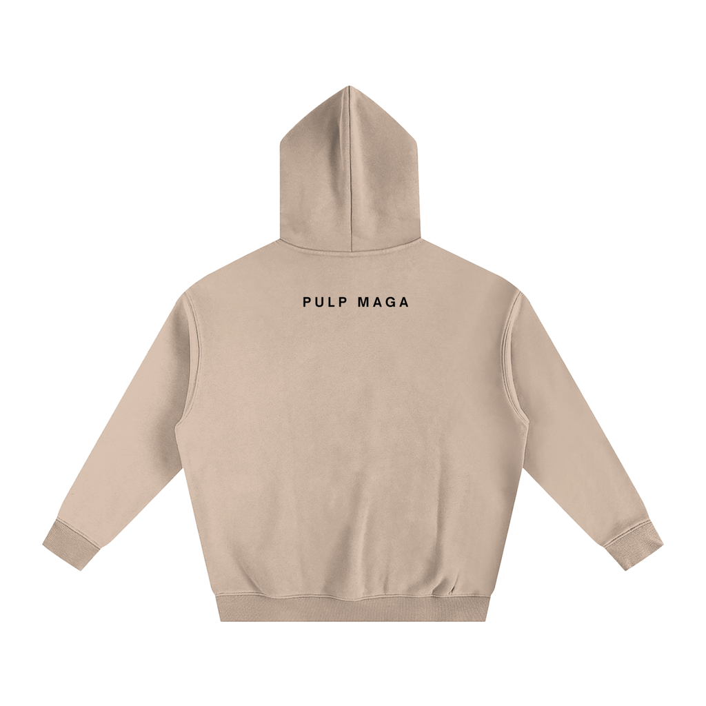 REPUBLICAN MODERN HOODIE WITH QUIET PULP MAGA LOGO ON SOFT EARTH TONE OVERSIZE FLEECE