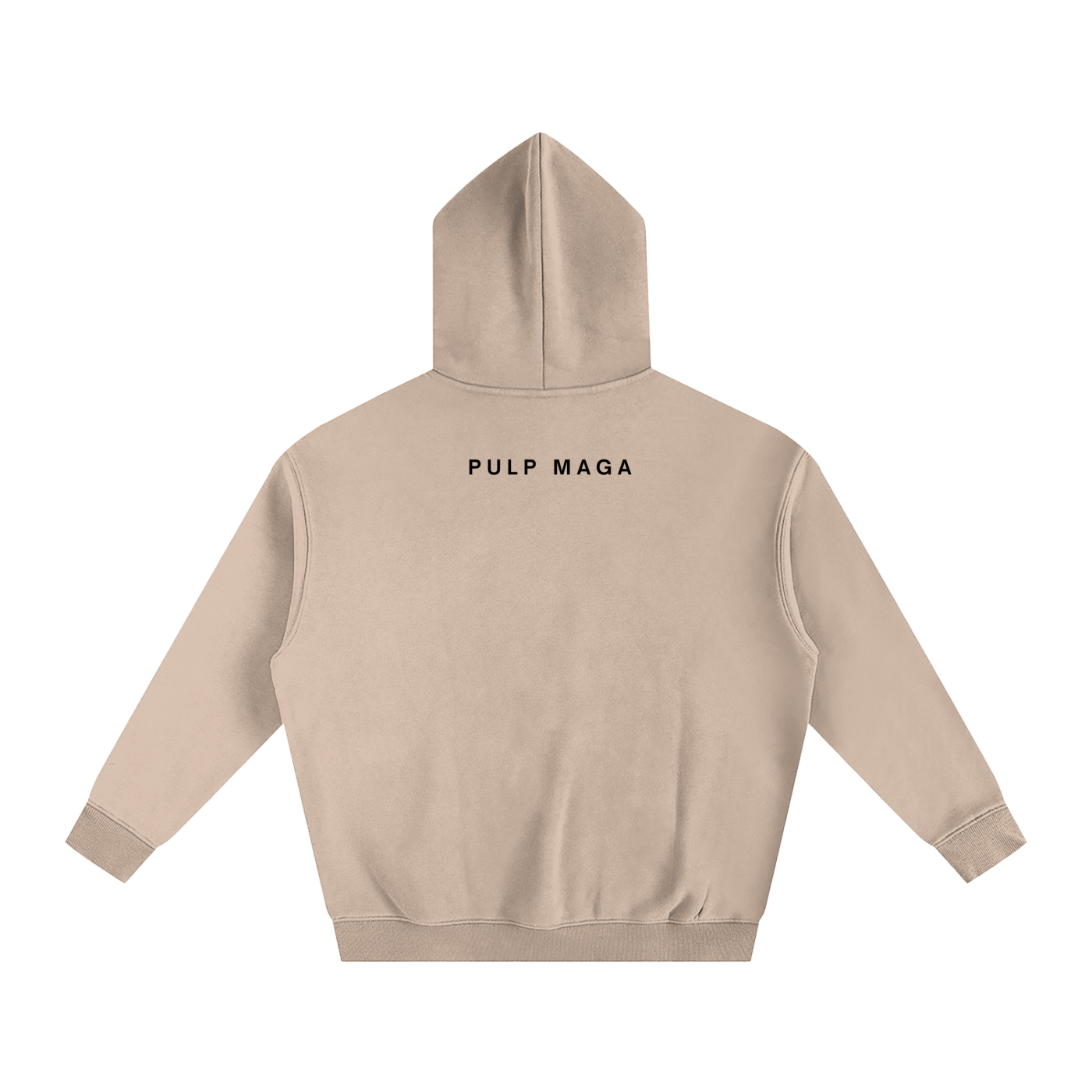 REPUBLICAN MODERN HOODIE WITH QUIET PULP MAGA LOGO ON SOFT EARTH TONE OVERSIZE FLEECE