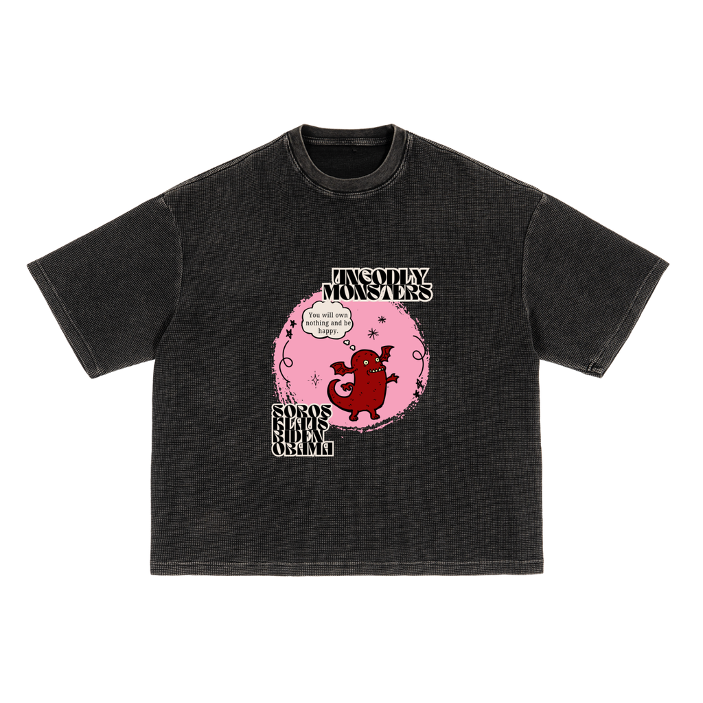 PSYTOON | OWN NOTHING, BE HAPPY - Waffle Boxy T-Shirt