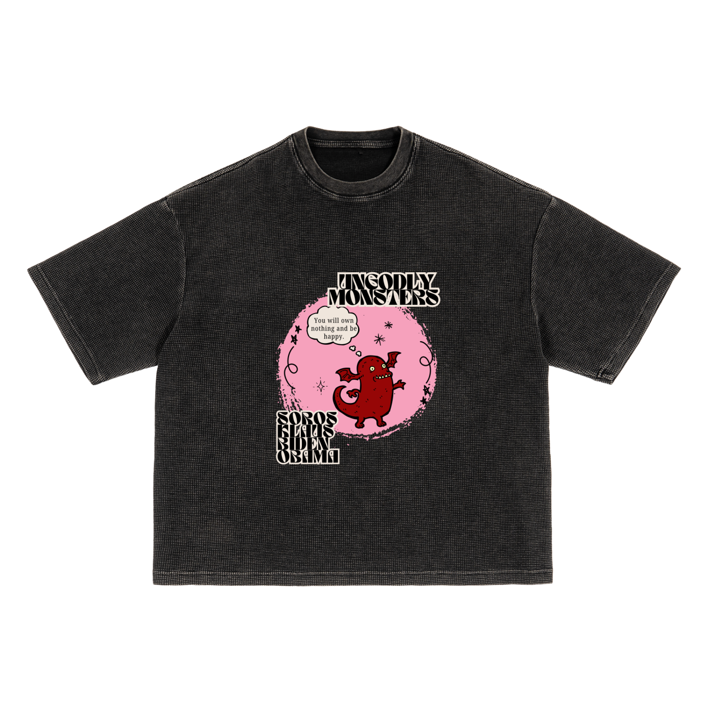 PSYTOON | OWN NOTHING, BE HAPPY - Waffle Boxy T-Shirt