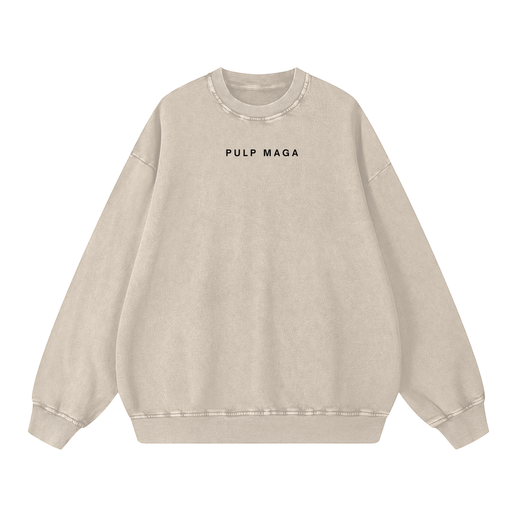 PREMIUM AI SWEATSHIRT IN EARTH TONE WITH QUIET LUXURY TEXT 'PULP MAGA'