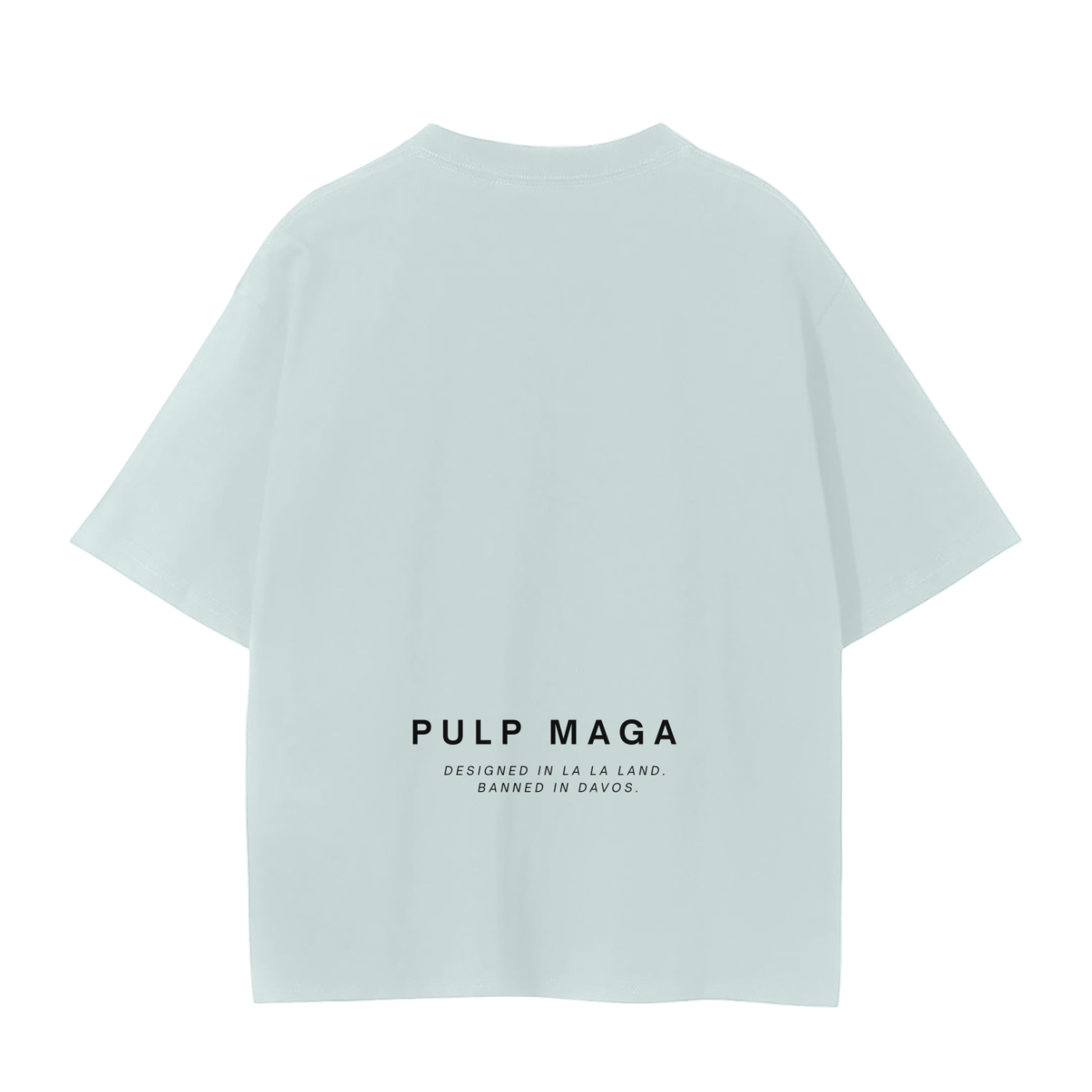 Back of light green tech-parody shirt – seamless unisex silhouette