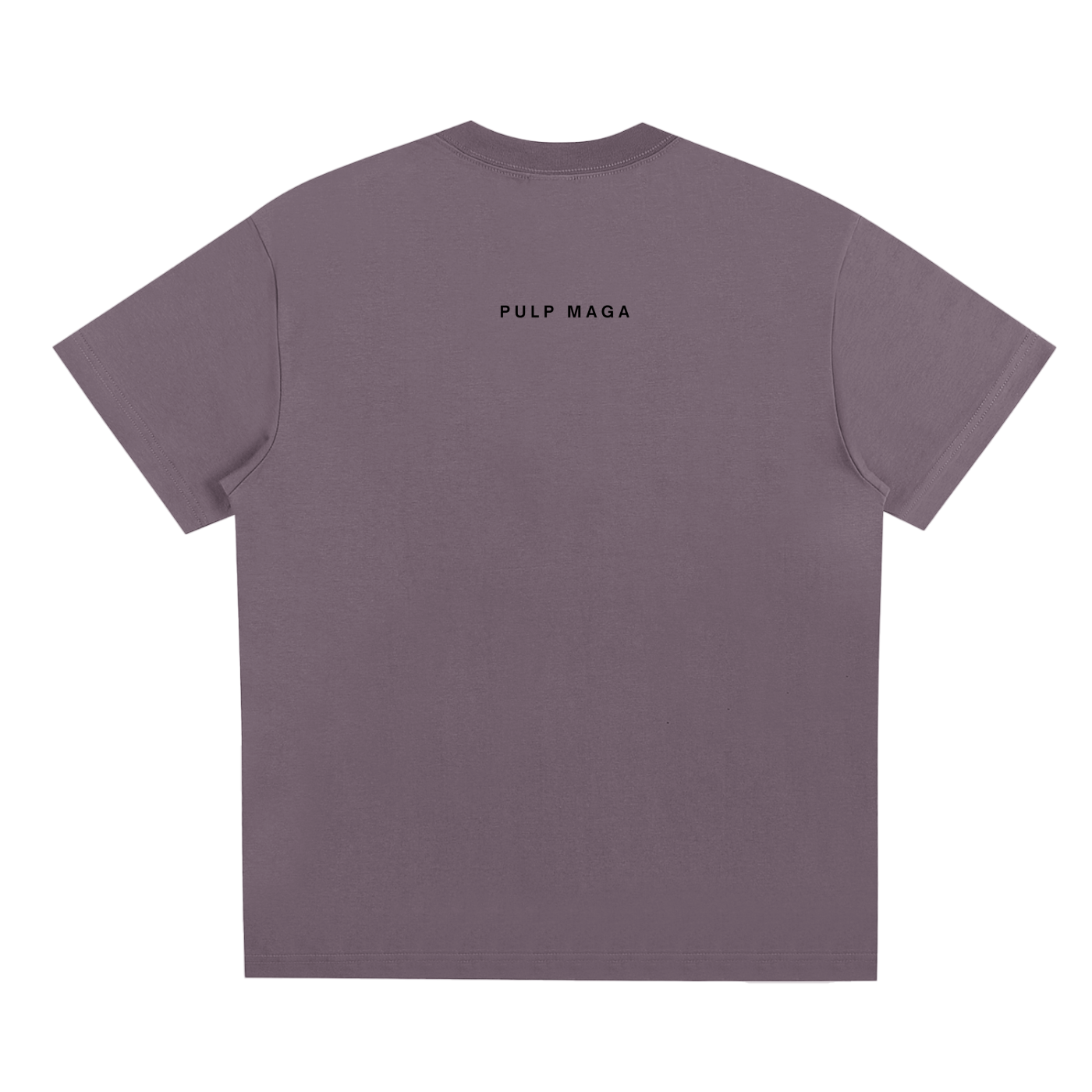 EGGPLANT PREMIUM COTTON T-SHIRT WITH PULP MAGA LOGO ON BACK IN THET STYLE OF FEAR OF GOD