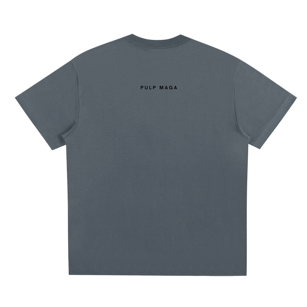 MILLENIAL STYLE MINIMAL TEXT WITH PULP MAGA IN BLACK ON PREMIUM DARK GRAY COTTON