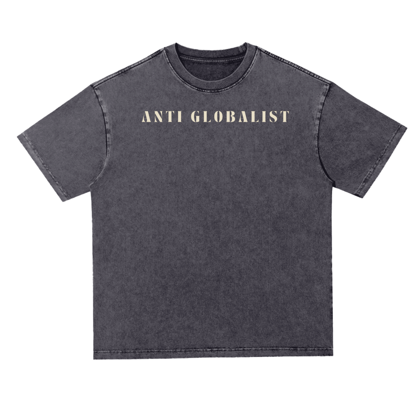 anti-globalist essential tee in gray acid wash – front view