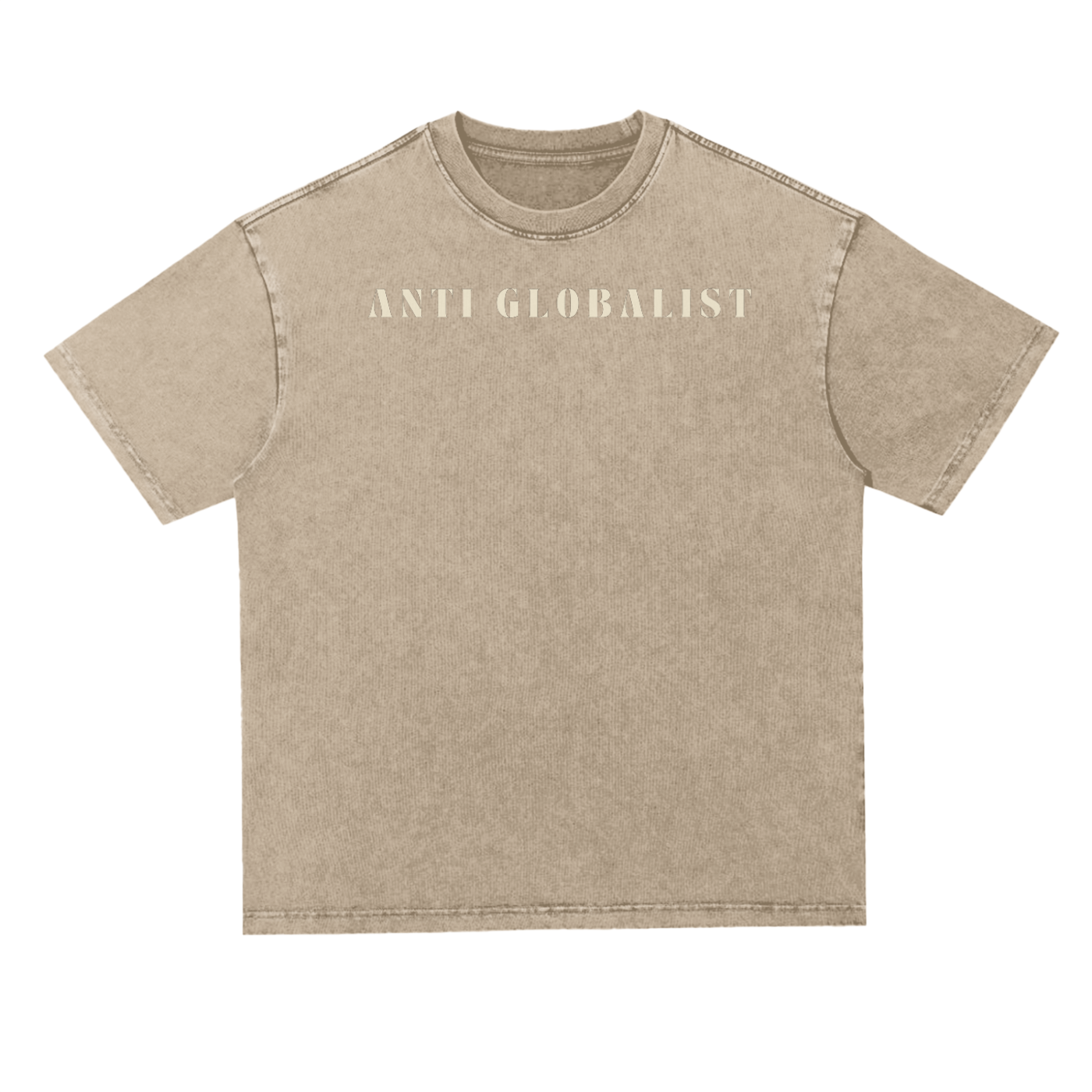 anti-globalist essential tee in khaki acid wash – front view