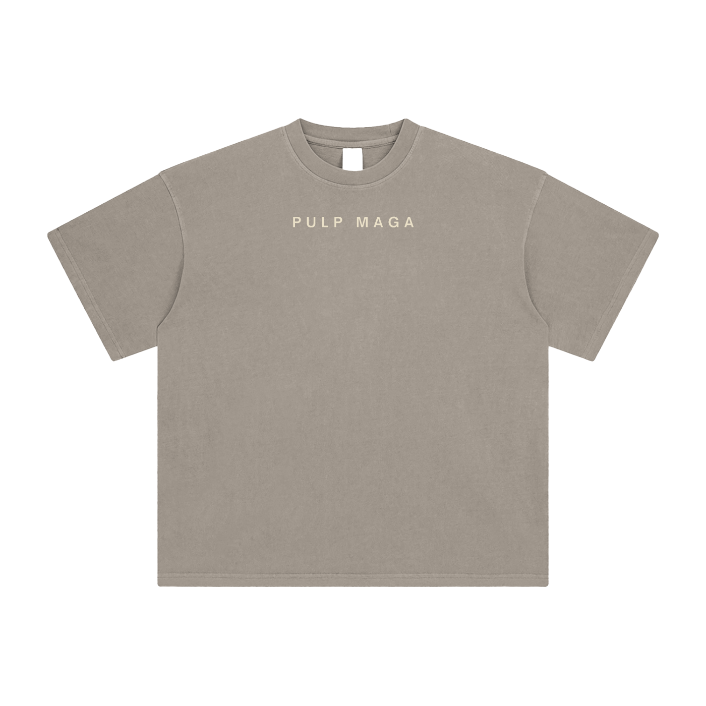 quiet luxury khaki shirt with pulp maga subtle logo