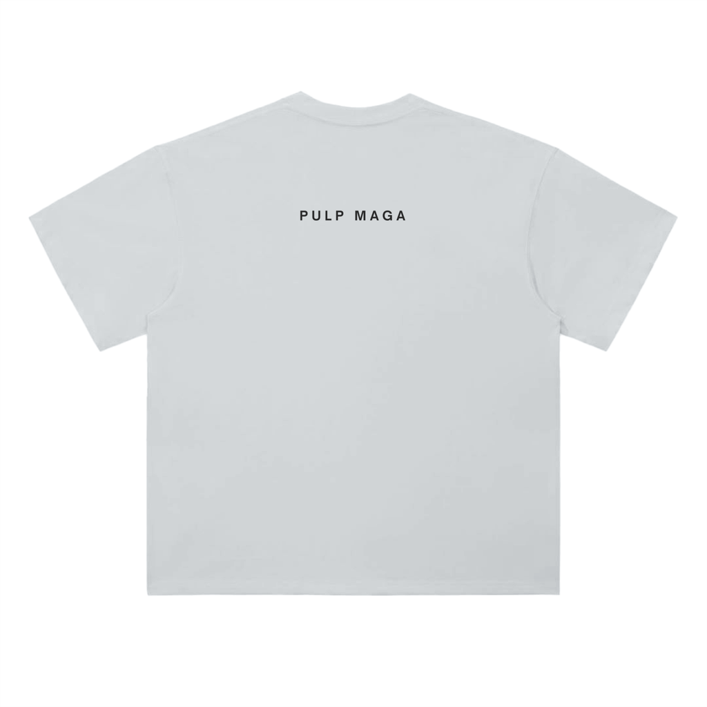 LIGHT GRAY ULTRA LUXURY MINIMAL STREETWEAR T-SHIRT FROM PULP MAGA WITH BLACK TEXT