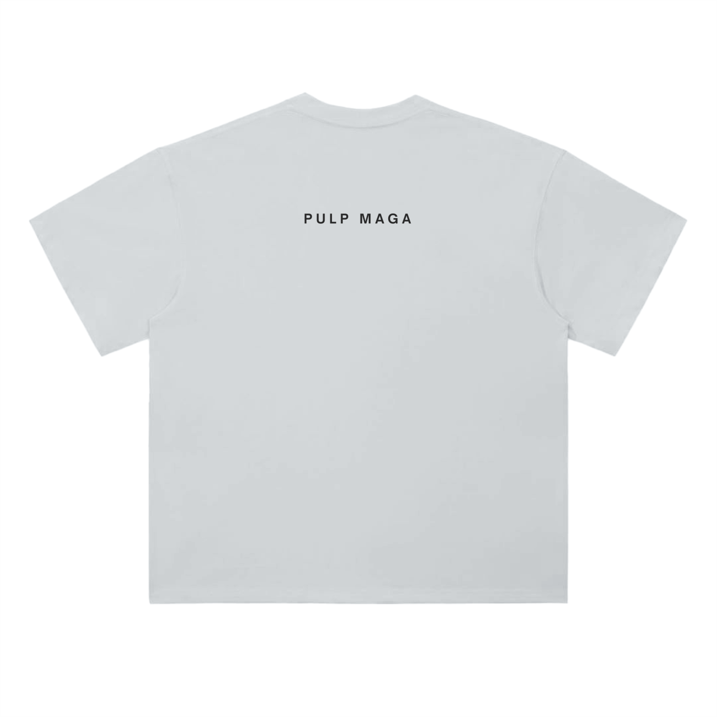 LIGHT GRAY ULTRA LUXURY MINIMAL STREETWEAR T-SHIRT FROM PULP MAGA WITH BLACK TEXT