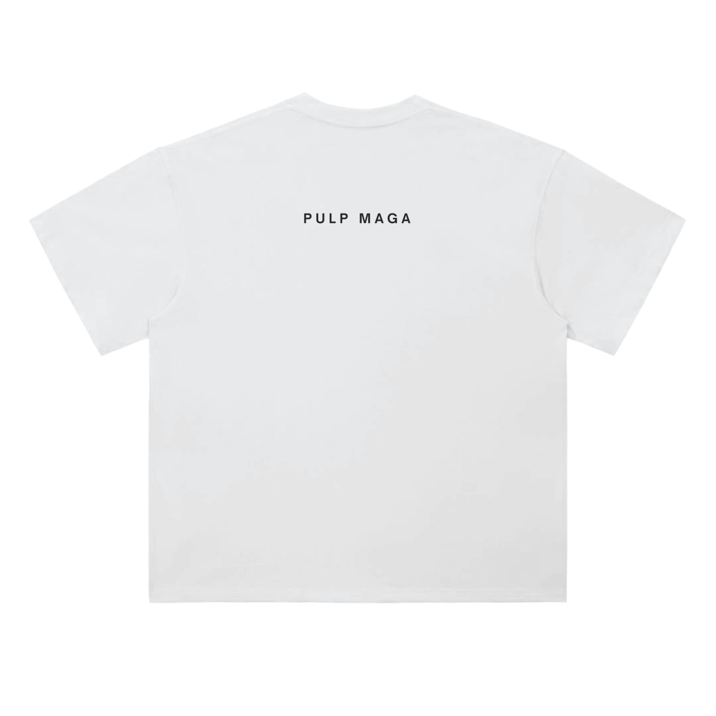 PREMIUM STREETWEAR DESIGNER T-SHIRT IN OVERSIZED FIT WITH QUIET LUXURY 'PULP MAGA' TEXT IN BLACK