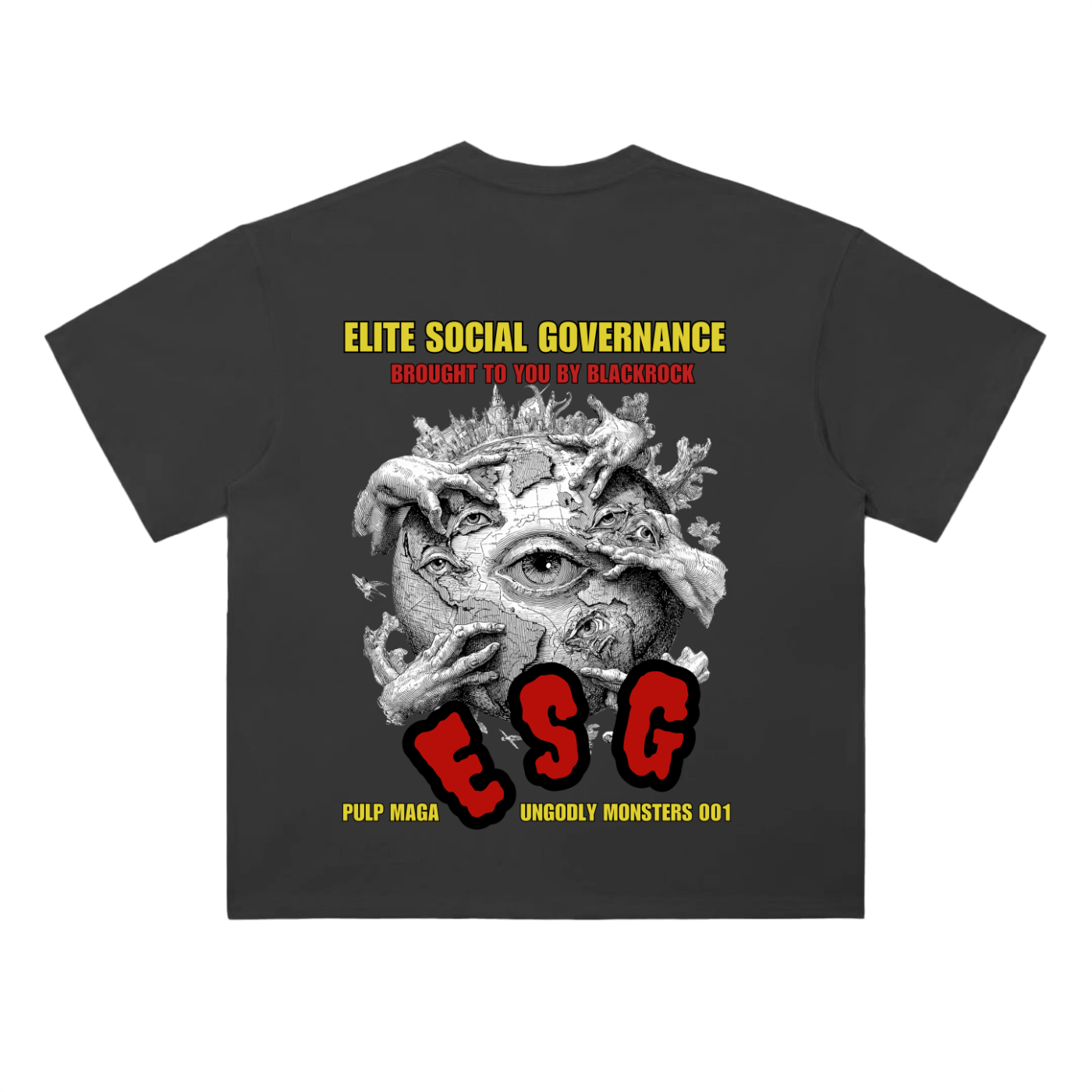 ESG t-shirt in classic black with Elite Social Governance graphic on back