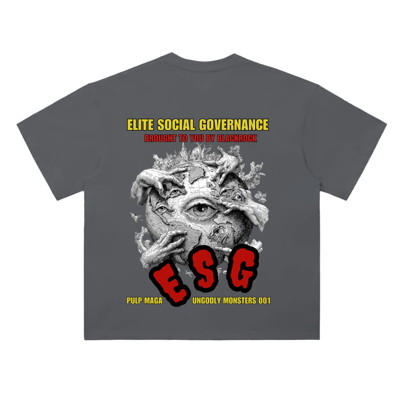 ESG t-shirt in dark gray with Elite Social Governance graphic on back