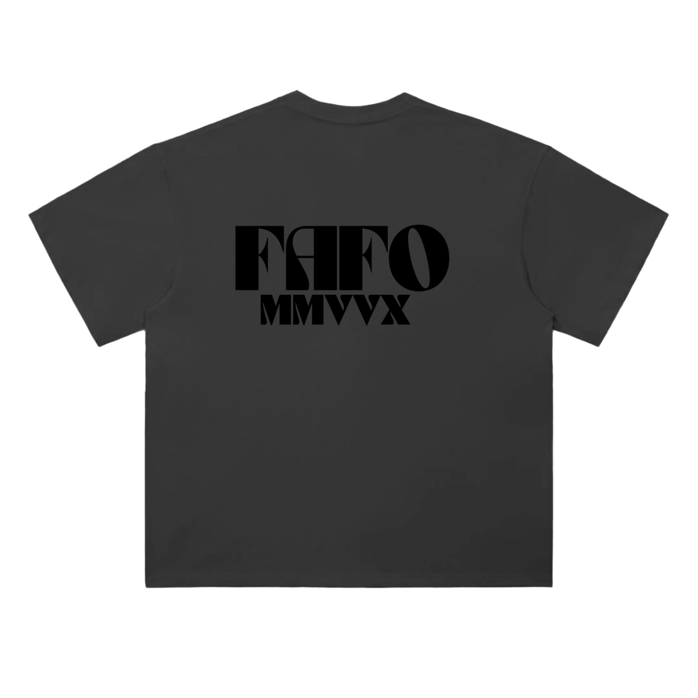 FAFO shirt back view in black heavyweight drop shoulder streetwear t-shirt