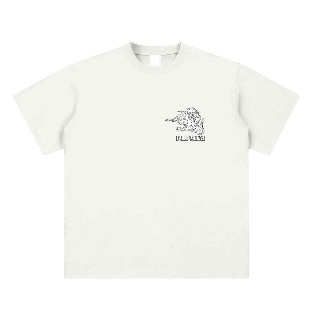 government waste t-shirt front view in white with maga Katalyst Cloud graphic on sueded cotton tee