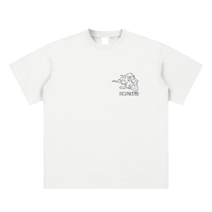 government waste t-shirt front view in white with maga Katalyst Cloud graphic on sueded cotton tee