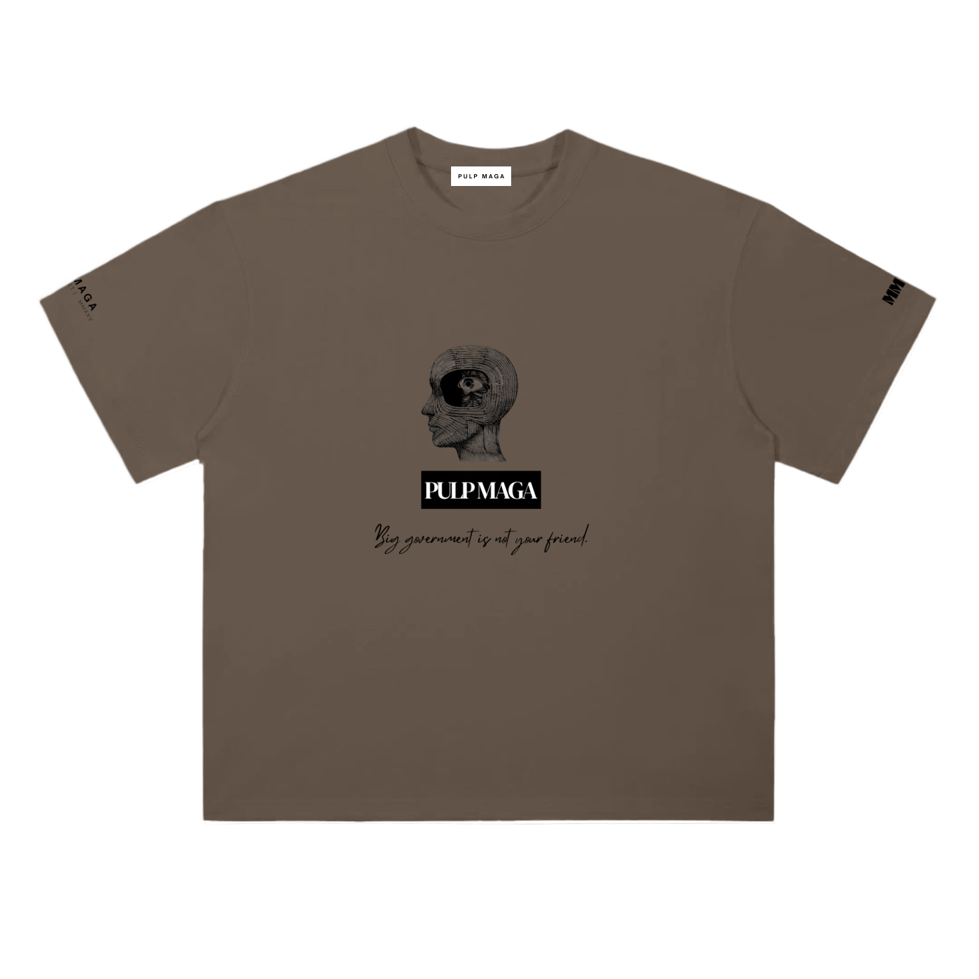 Limited government t-shirt in coffee brown with minimalist front typography