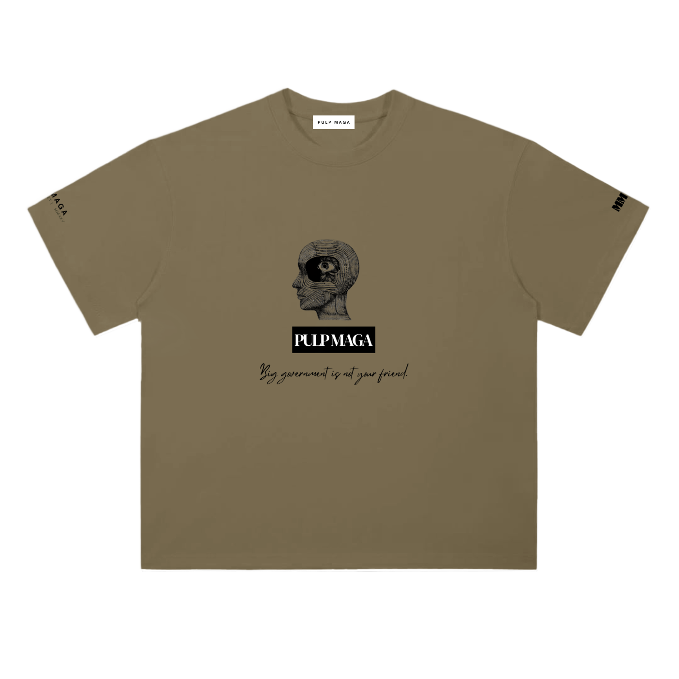 Limited government t-shirt in deep khaki with minimalist front typography