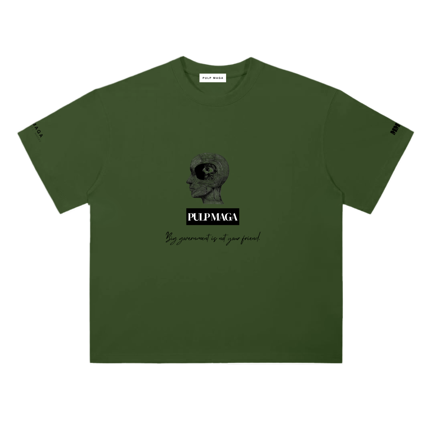 Limited government t-shirt in jungle green with minimalist front typography