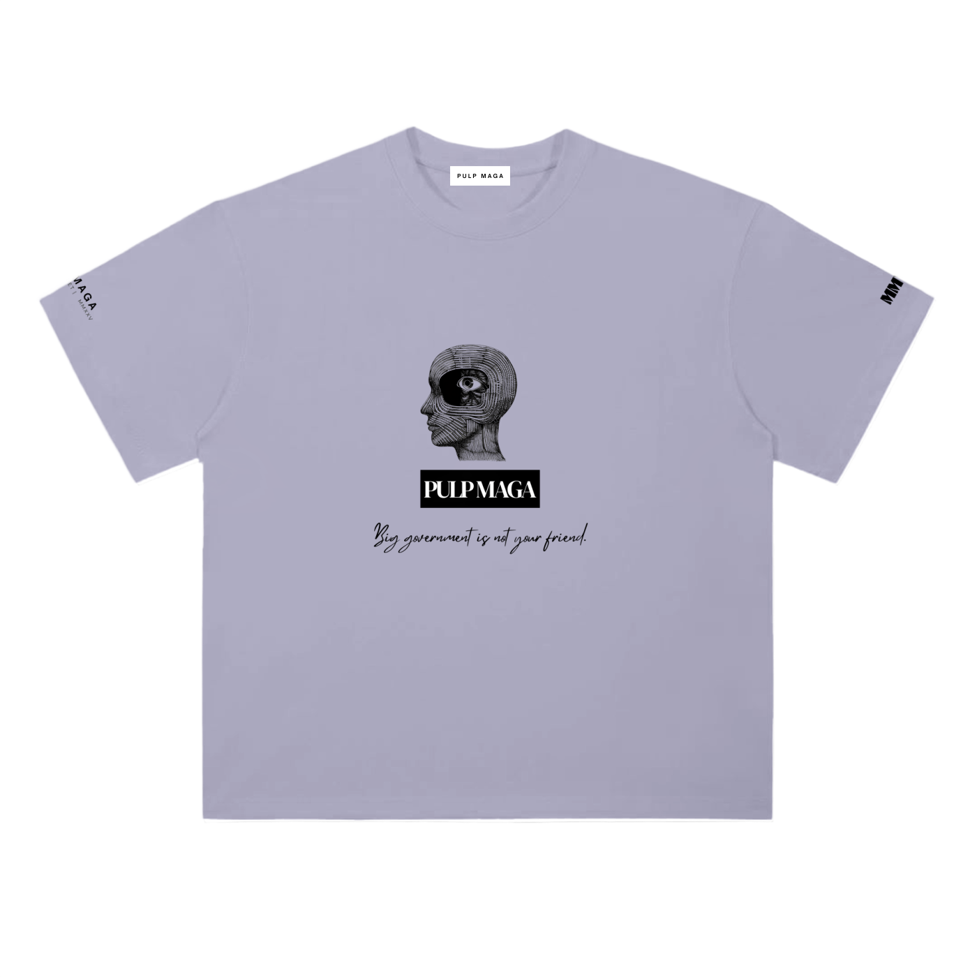 Limited government t-shirt in light purple with minimalist front typography