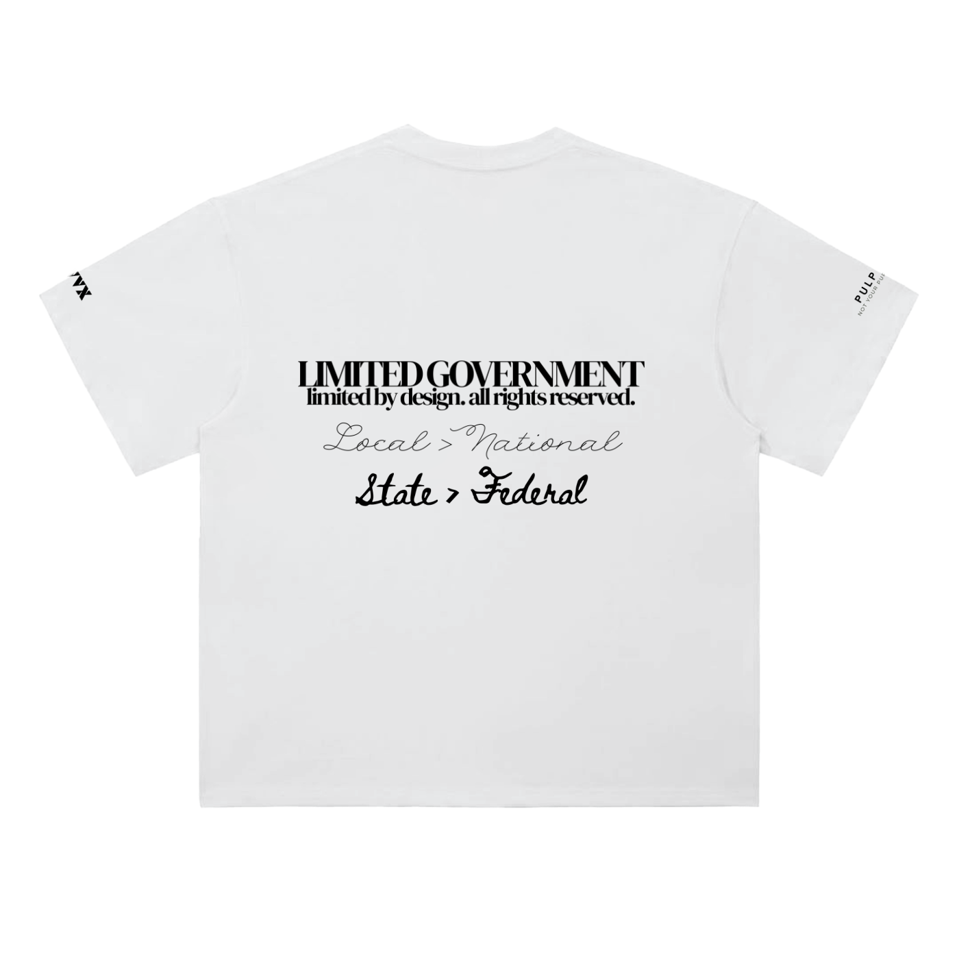 Limited government t-shirt in lucent white featuring typographic back graphic