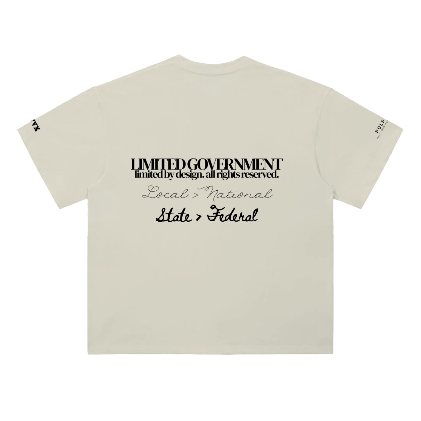 Limited government t-shirt in milk apricot featuring typographic back graphic