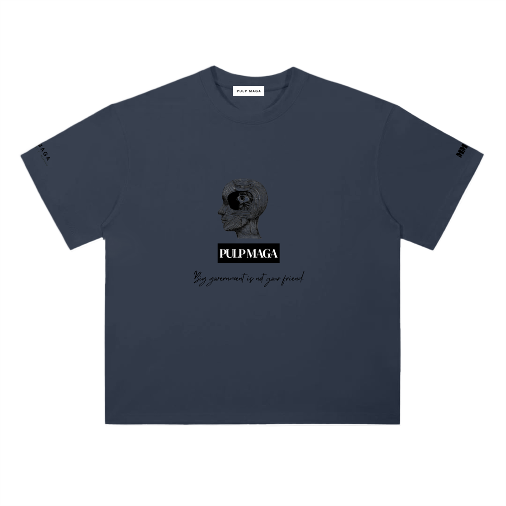 Limited government t-shirt in navy blue with minimalist front typography