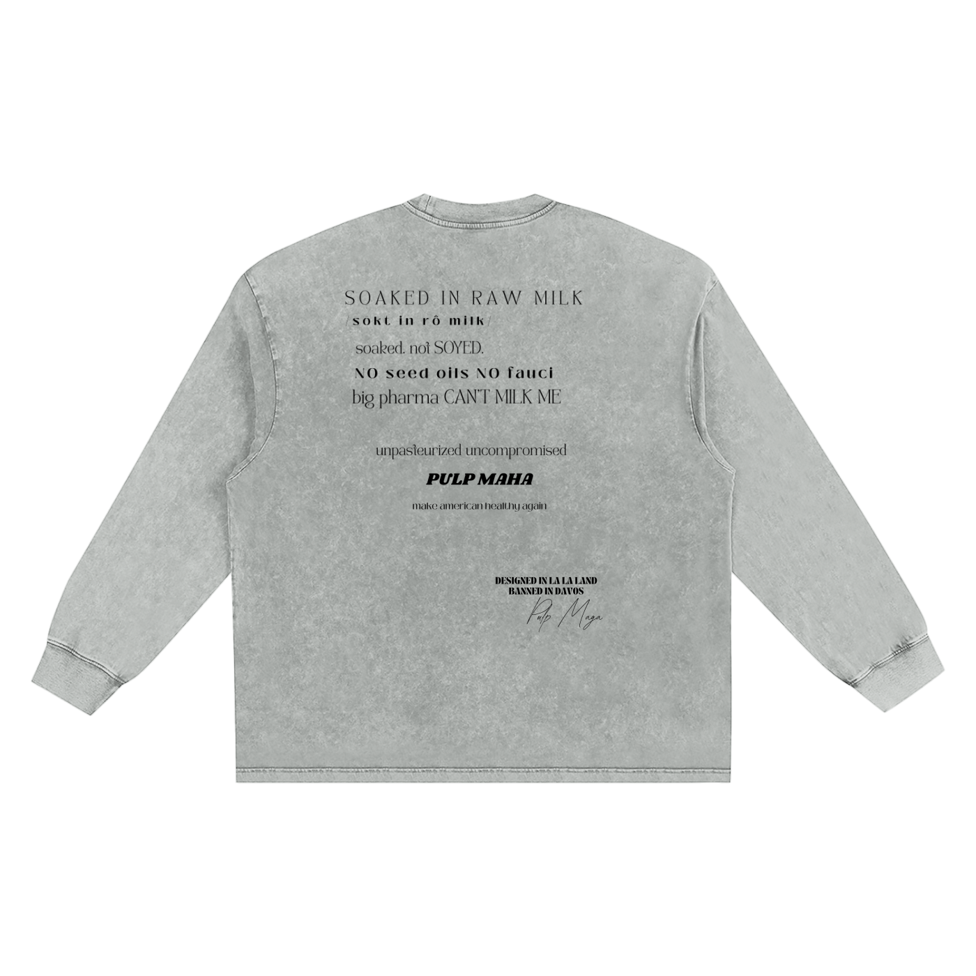 WASHED GRAY OVERSIZE STREETWEAR WITH JAIL FAUCI MESSAGE