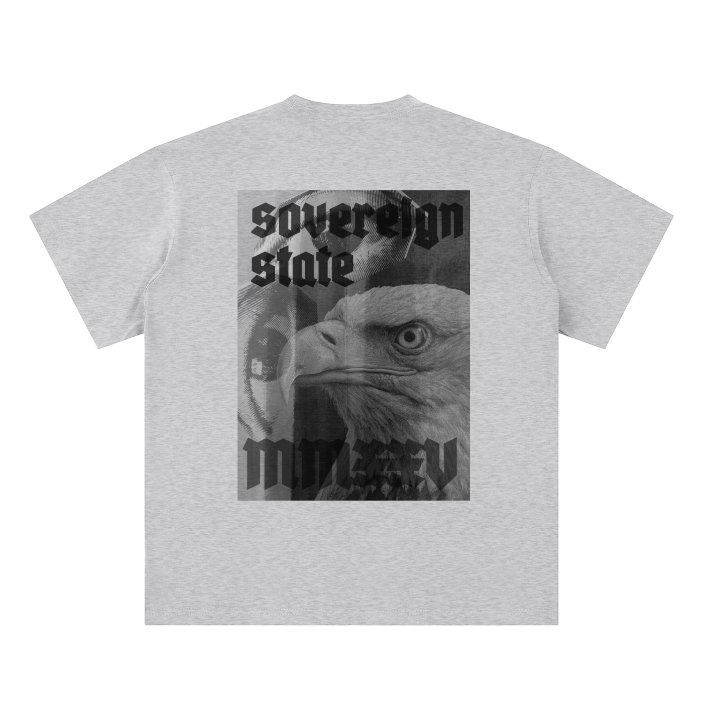 national sovereignty t-shirt back view in HEATHER gray with MINIMAL EAGLE graphic on sueded cotton