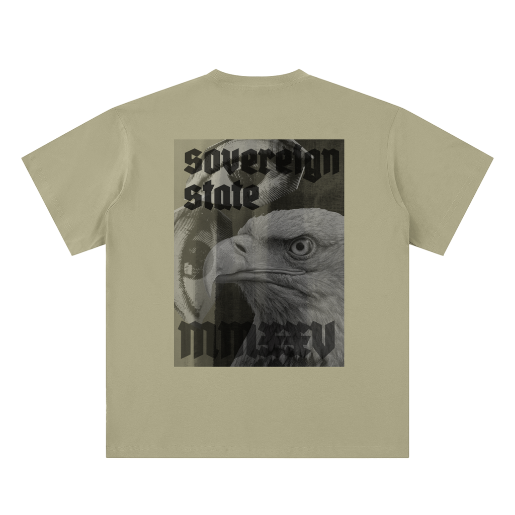 national sovereignty t-shirt back view in gray coffee with MINIMAL EAGLE graphic on sueded cotton