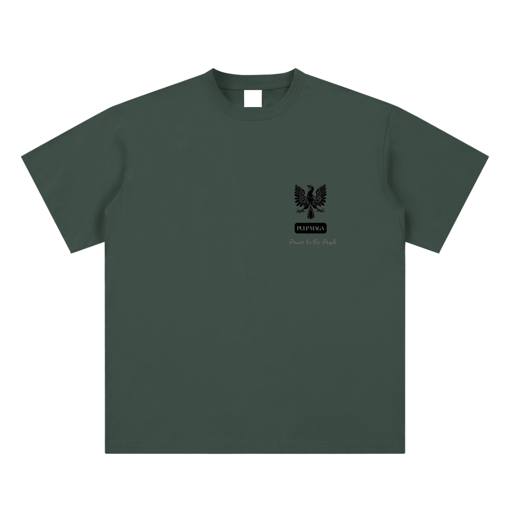 national sovereignty t-shirt front view in green featuring maga Opus Eagle emblem on sueded cotton tee