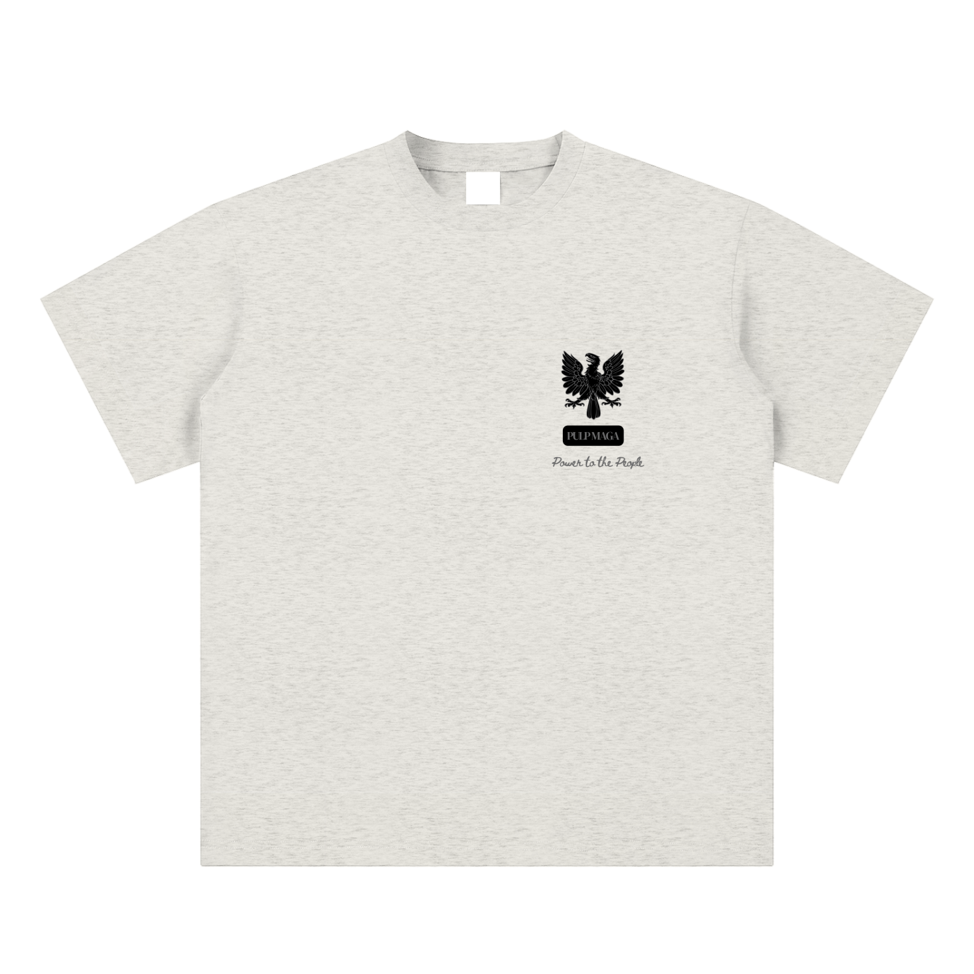 national sovereignty t-shirt front view in oat gray featuring MAGA Opus Eagle emblem on sueded cotton tee