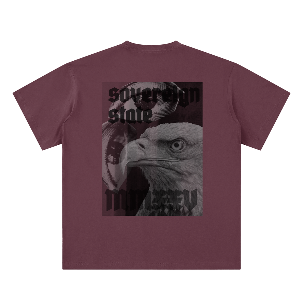 national sovereignty t-shirt back view in plum purple with VINTAGE EAGLE graphic on sueded cotton