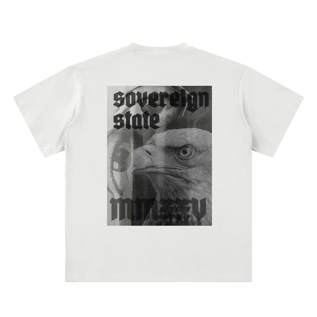 national sovereignty t-shirt back view in white with MINIMAL EAGLE graphic on sueded cotton