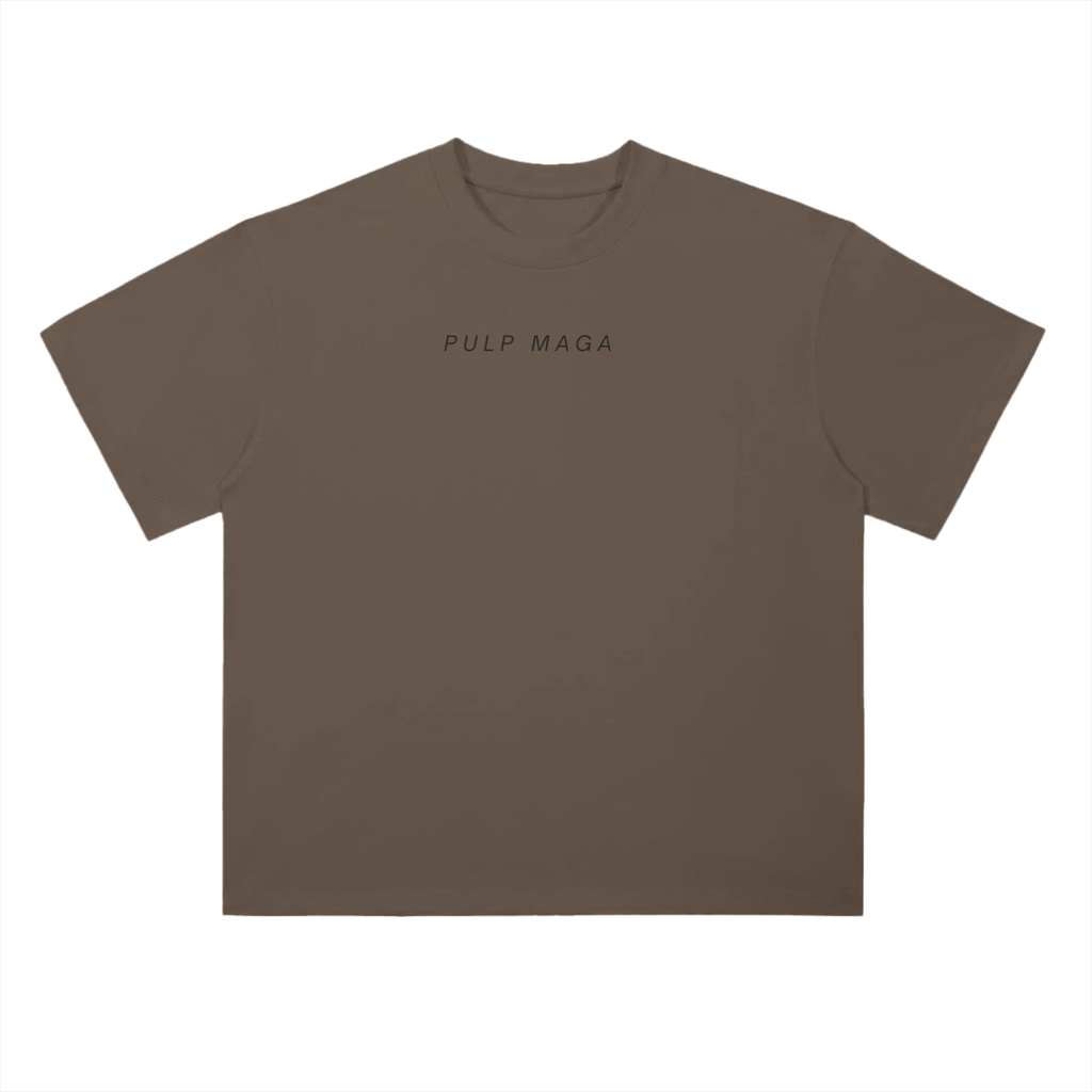 Coffee-colored streetwear shirt – surreal anti-Big Pharma glitch print for modern skeptics