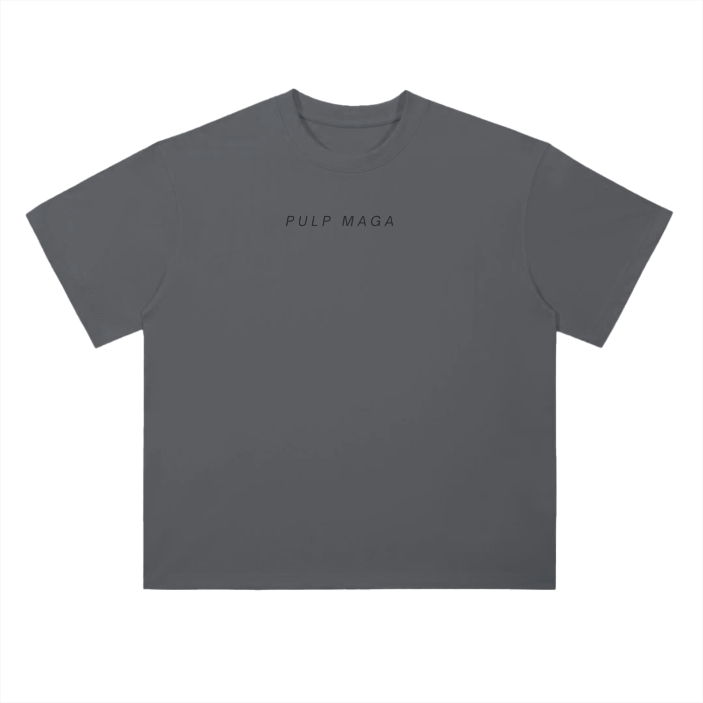 Dark gray ‘Peer Reviewed by Pfizer’ shirt – oversized glitch print mocking media-sponsored science
