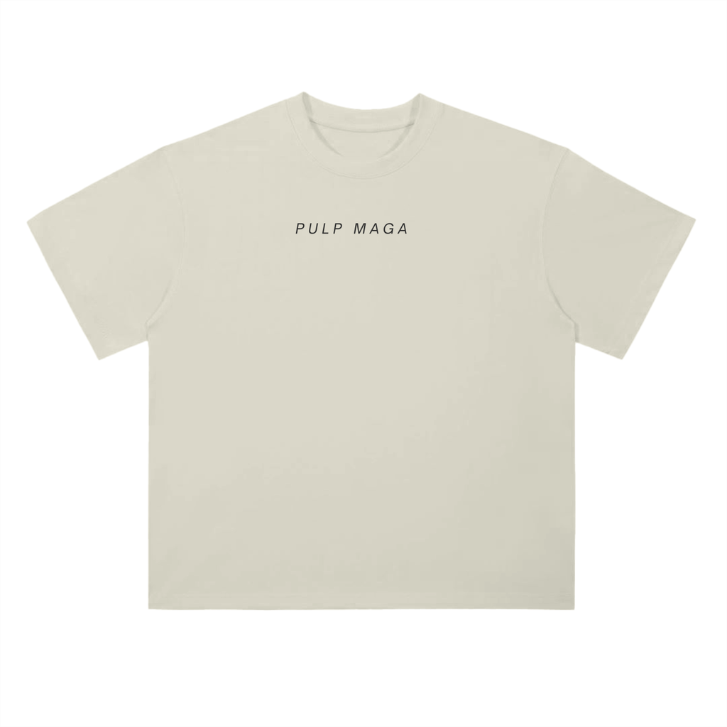 Milk apricot PULP MAGA drop shoulder shirt – political commentary graphic on pharma science