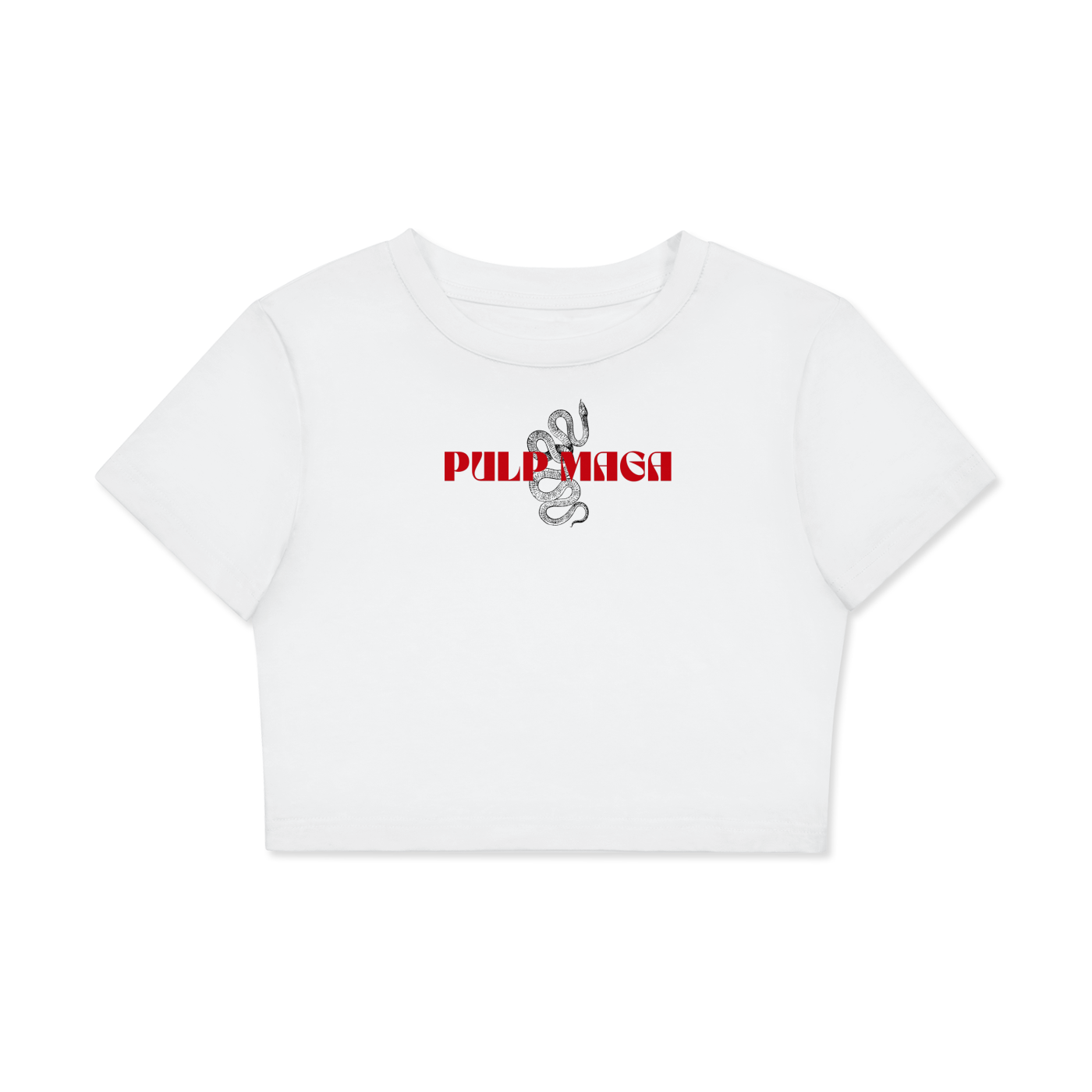 pulp maga lipstick red logo on white baby fitted crop