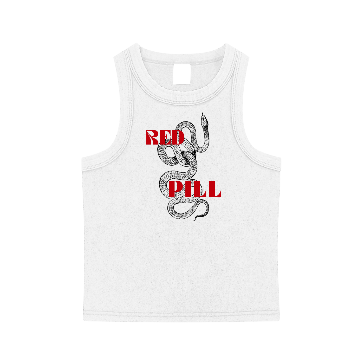 white tank top with red pill text for glitch in the matrix y2k baby girl aesthetic 