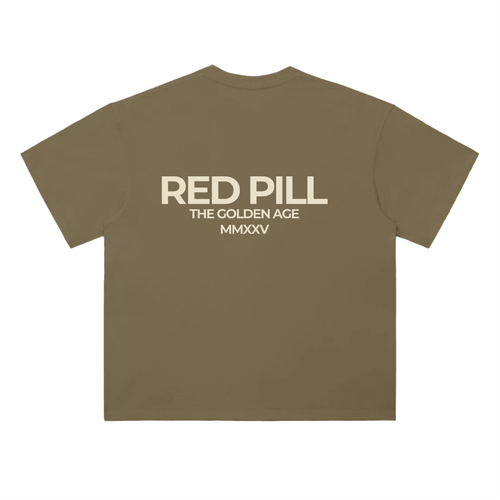 Red pill t-shirt in deep khaki featuring minimalist back text