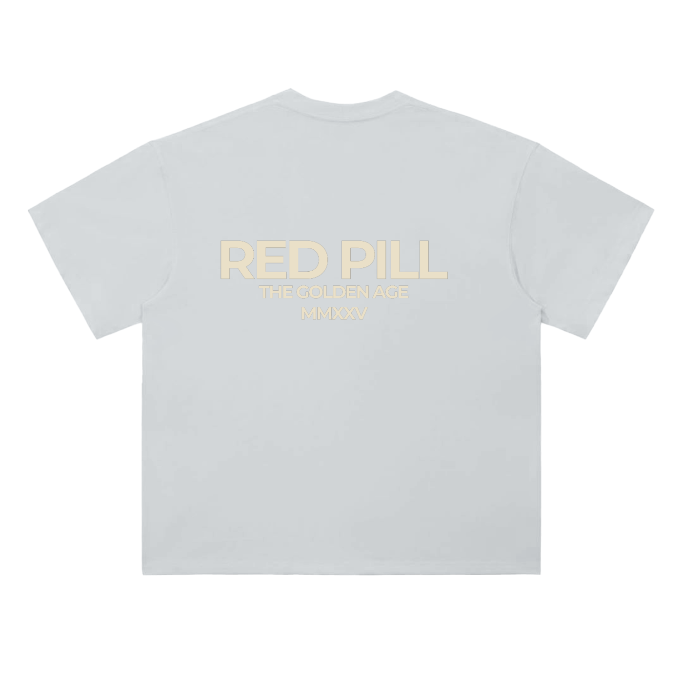 Red pill t-shirt in light gray featuring minimalist back text